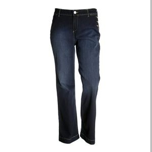 Style & Co. Mid Rise Trouser Button Detail Rinse Dark Blue Denim Jeans Sz 24W